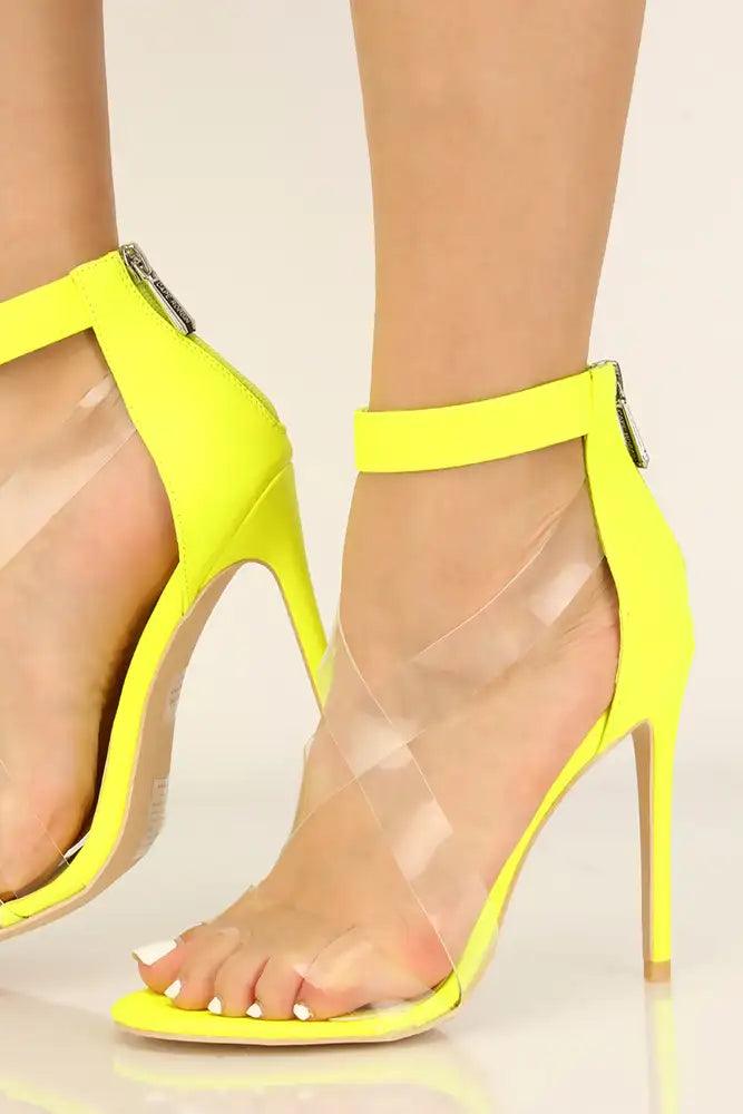 Lime Clear Open Toe Strappy High Heels - AMIClubwear