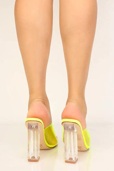 Lime Clear Snake Print Slip On Chunky Heels - AMIClubwear