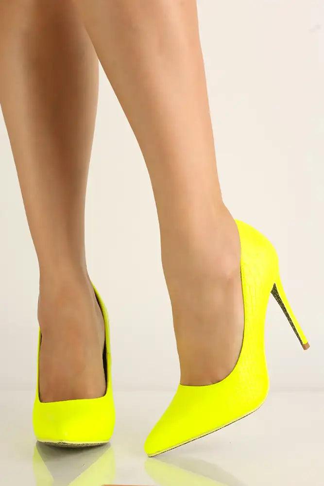 Lime Croc Material Pointy Toe High Heel Pumps - AMIClubwear