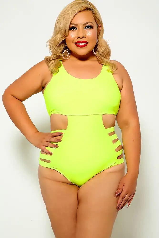 Lime Cut Out Caged Plus Size Monokini - AMIClubwear