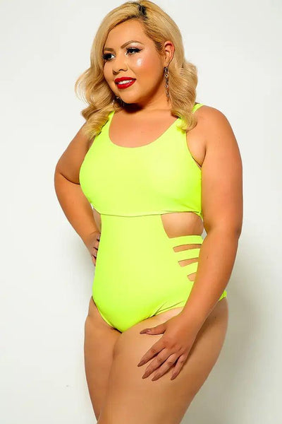 Lime Cut Out Caged Plus Size Monokini - AMIClubwear