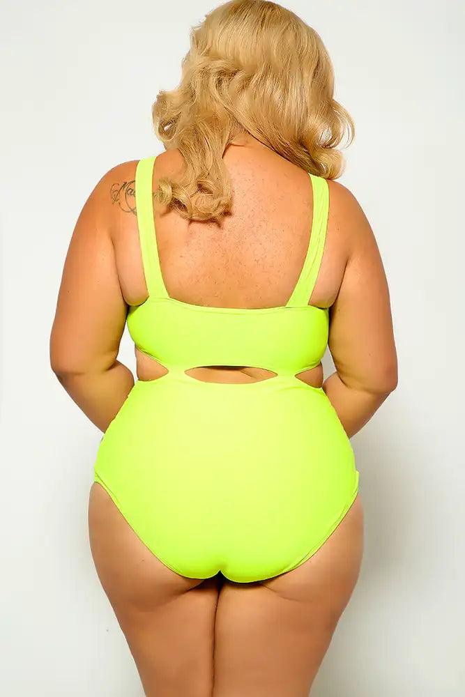 Lime Cut Out Caged Plus Size Monokini - AMIClubwear