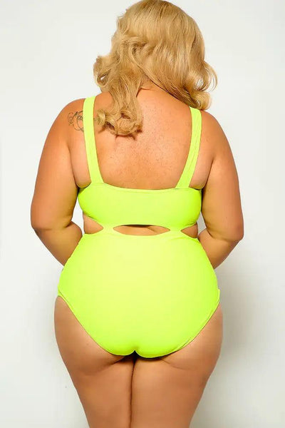 Lime Cut Out Caged Plus Size Monokini - AMIClubwear