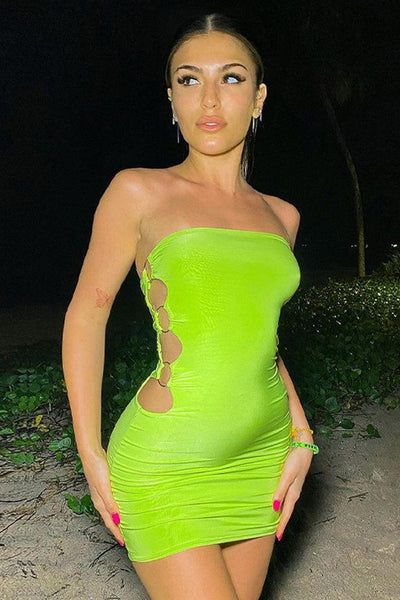 Lime Cut Out Sleeveless Sexy Party Dress - AMIClubwear