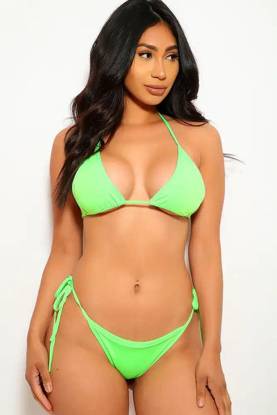 Lime Cut Out Three Piece Swimsuit - AMIClubwear