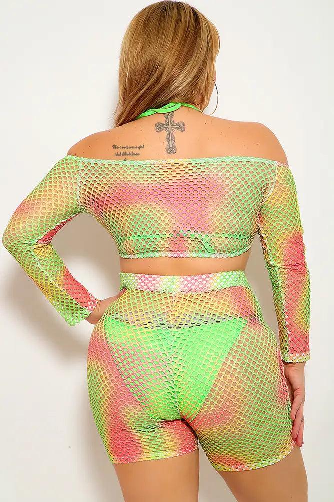 Lime Fuchsia Plus Size Netted Two Piece Outfit - AMIClubwear