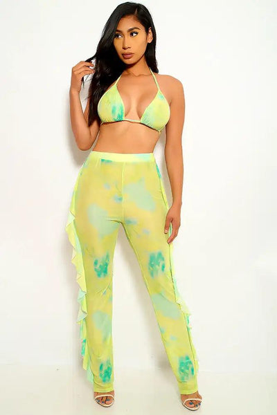 Lime Green Ruffled Plus Size Two Piece Outfit - AMIClubwear