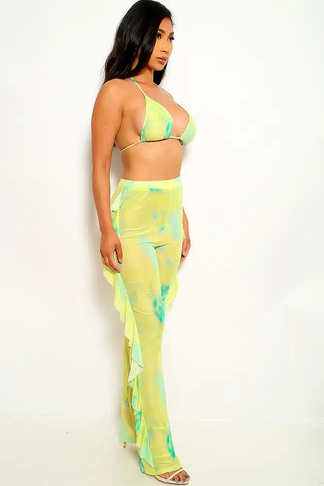 Lime Green Ruffled Plus Size Two Piece Outfit - AMIClubwear