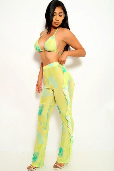 Lime Green Ruffled Two Piece Outfit - AMIClubwear