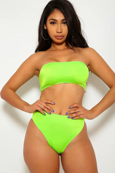 Lime High Waist Bandeau Two Piece Swimsuit - AMIClubwear