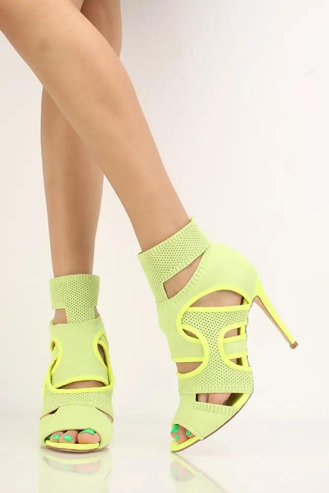 Lime Knit Peep Toe Single Sole High Heels - AMIClubwear