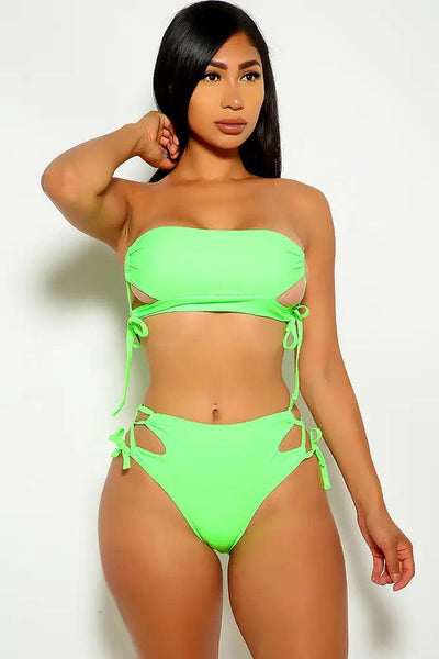 Lime Lace Up Two Piece Swimsuit - AMIClubwear