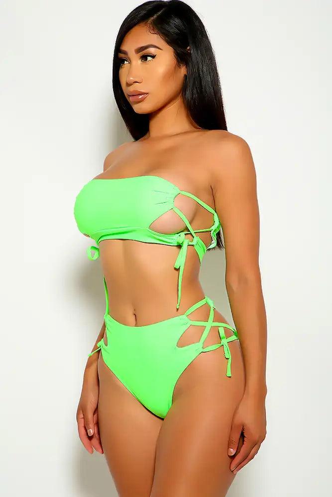 Lime Lace Up Two Piece Swimsuit - AMIClubwear