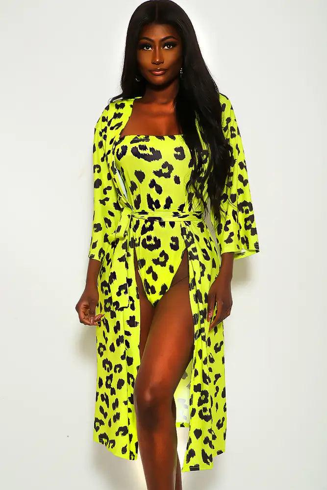 Lime Leopard Print Three Piece Swimsuit - AMIClubwear