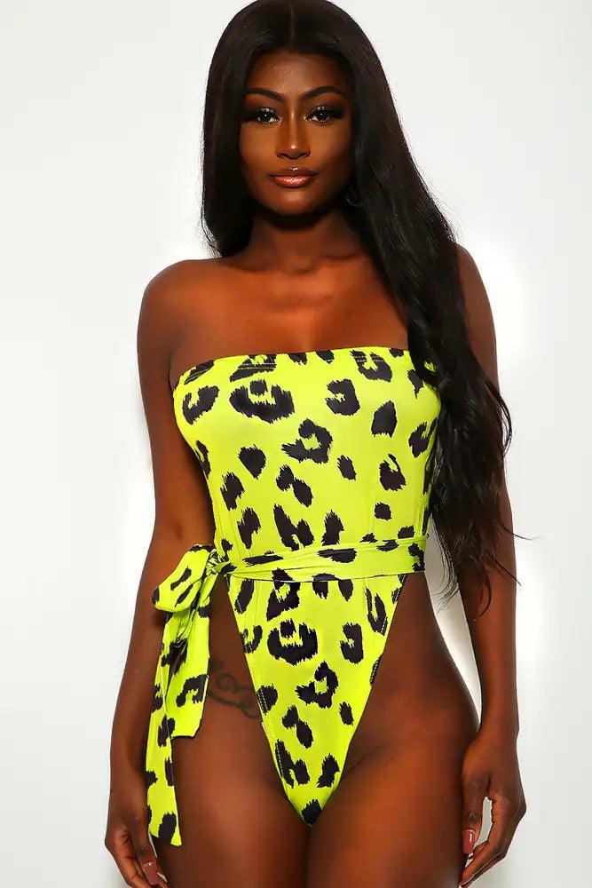 Lime Leopard Print Three Piece Swimsuit - AMIClubwear