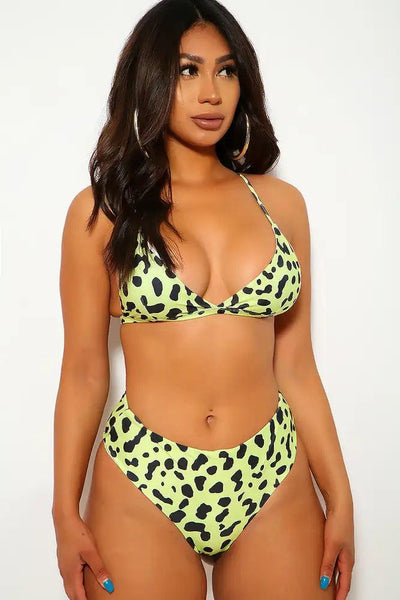 Lime Leopard Print Two Piece Swimsuit - AMIClubwear