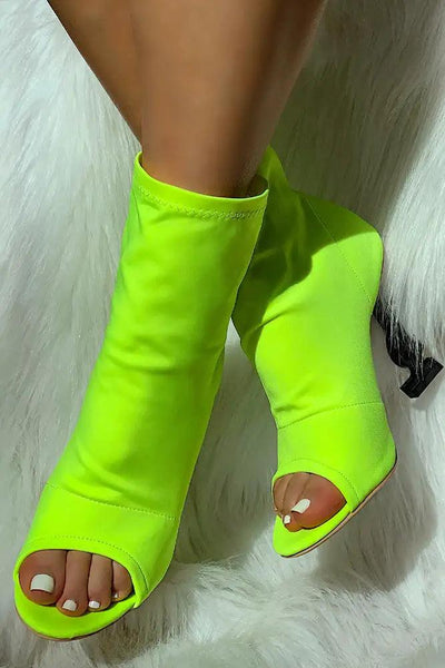 Lime Lycra Knit Monogram Peep Toe Booties - AMIClubwear