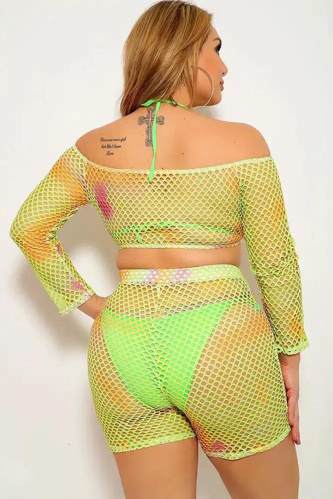 Lime Marigold Plus Size Netted Two Piece Outfit
