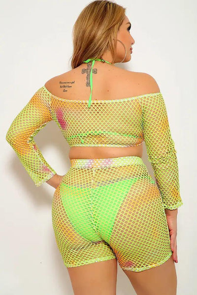 Lime Marigold Plus Size Netted Two Piece Outfit - AMIClubwear