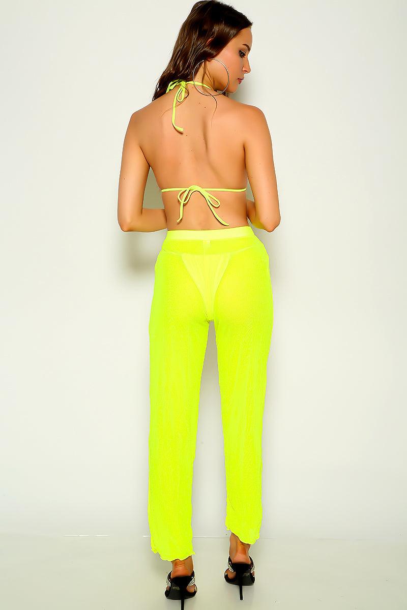 Lime Mesh Halter Sexy Three Piece Swimsuit - AMIClubwear