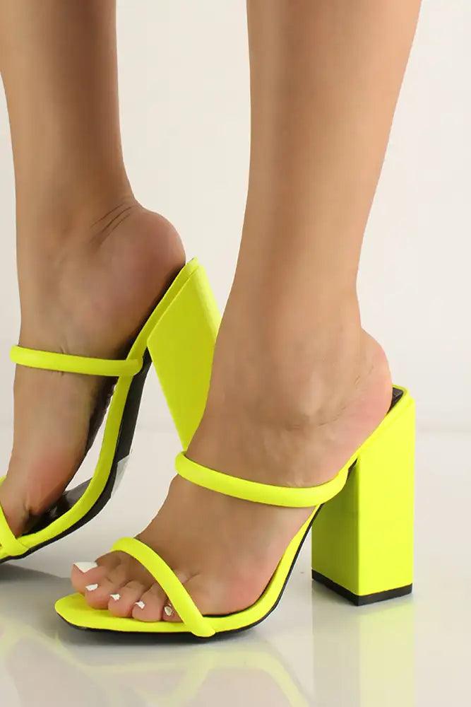 Lime Open Toe Strappy Chunky Heels - AMIClubwear