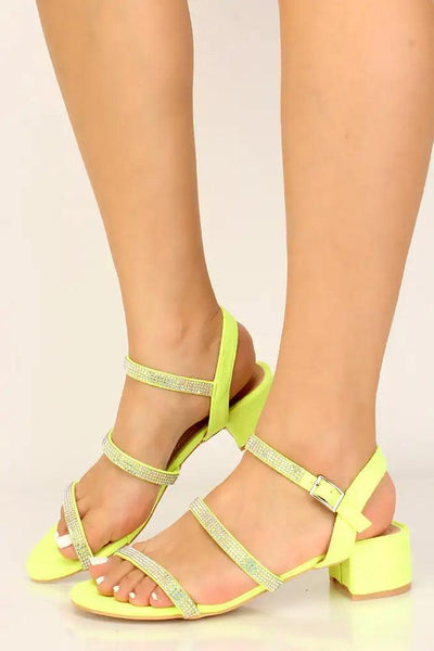 Lime Rhinestone Strappy Chunky Heels - AMIClubwear