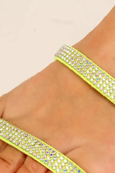 Lime Rhinestone Strappy Chunky Heels - AMIClubwear