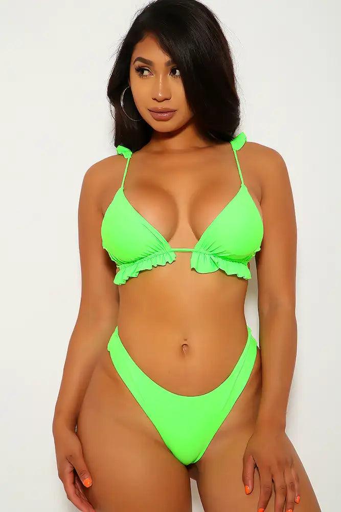 Lime Ruffled Cheeky Two Piece Swimsuit - AMIClubwear