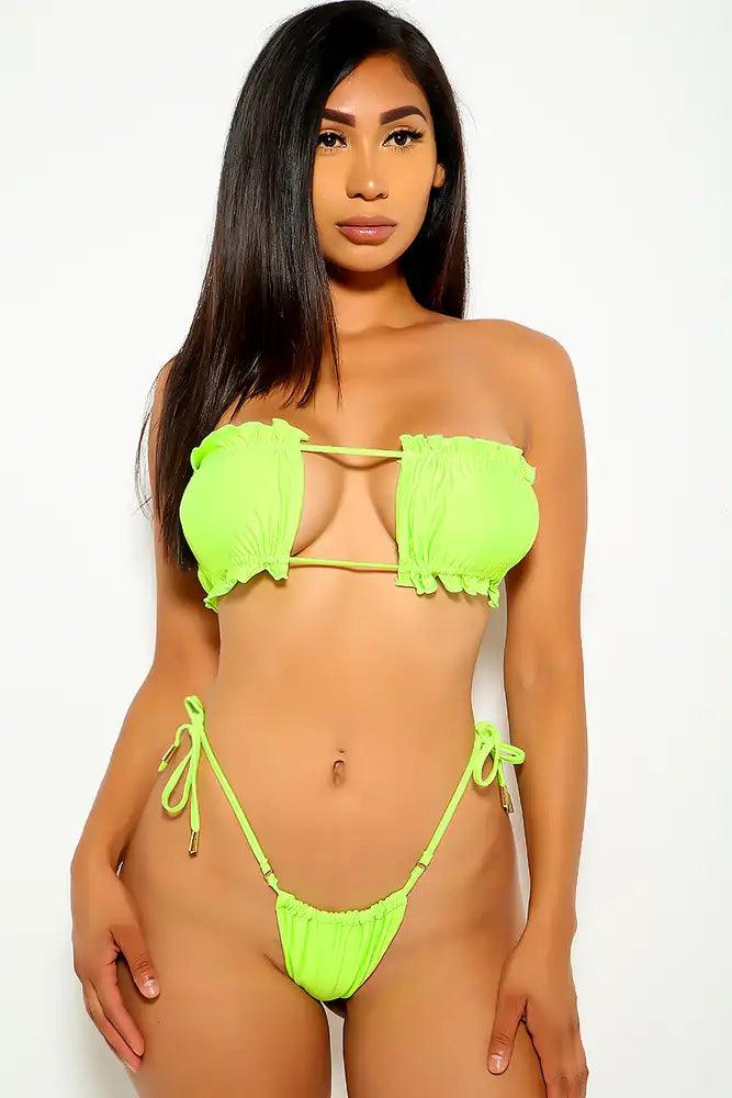 Lime Ruffled Two Piece Swimsuit - AMIClubwear
