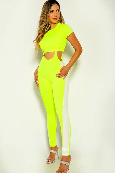 Lime Short Sleeve Over All Three Piece Outfit - AMIClubwear