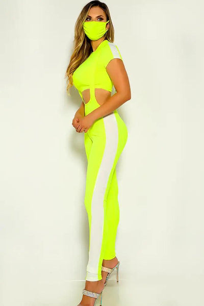 Lime Short Sleeve Over All Three Piece Outfit - AMIClubwear