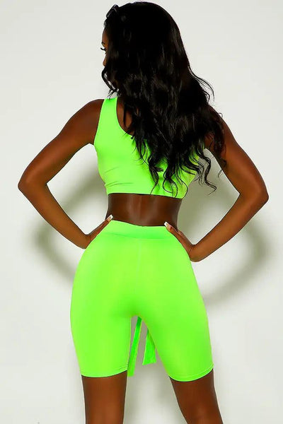 Lime Sleeveless Belted Two Piece outfit - AMIClubwear