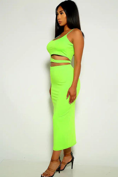 Lime Sleeveless Two Piece Dress - AMIClubwear