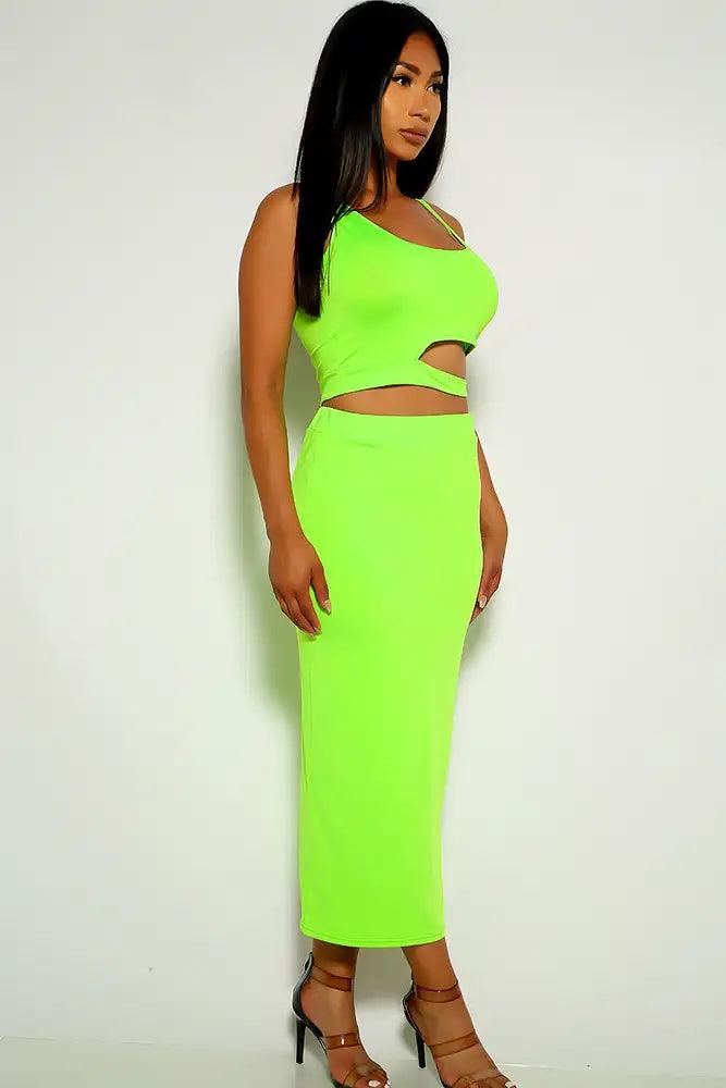 Lime Sleeveless Two Piece Dress - AMIClubwear