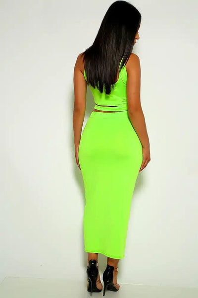 Lime Sleeveless Two Piece Dress - AMIClubwear