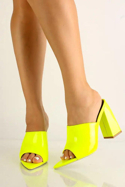 Lime Slip On Patent leather Chunky Heels - AMIClubwear