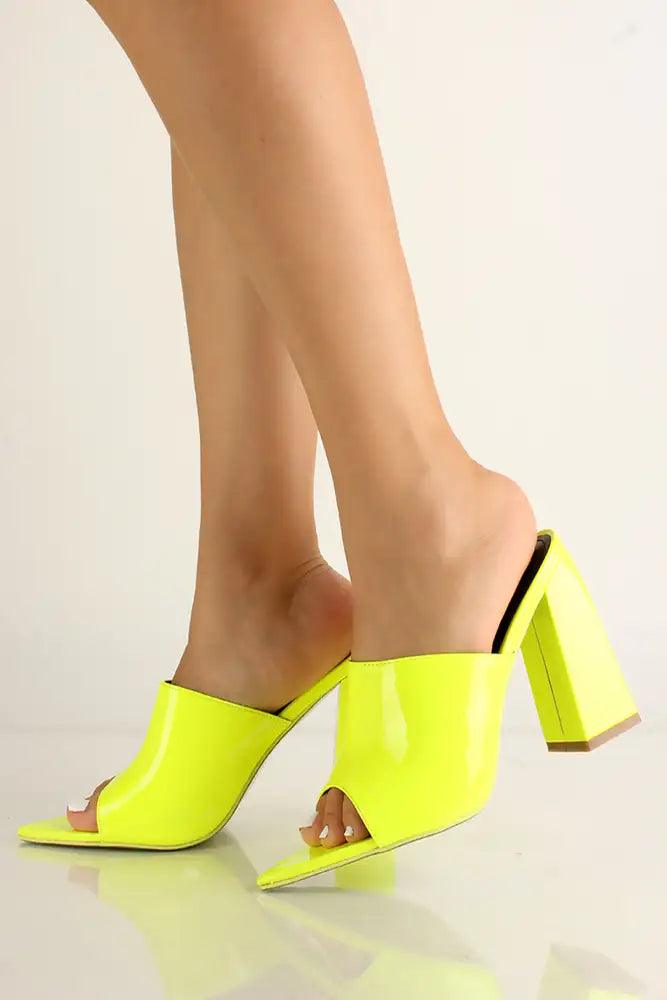 Lime Slip On Patent leather Chunky Heels - AMIClubwear