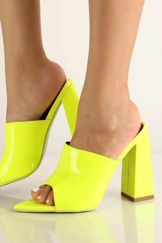 Lime Slip On Patent leather Chunky Heels - AMIClubwear