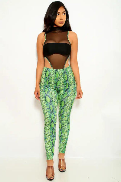 Lime Snake Black Two Piece Outfit - AMIClubwear