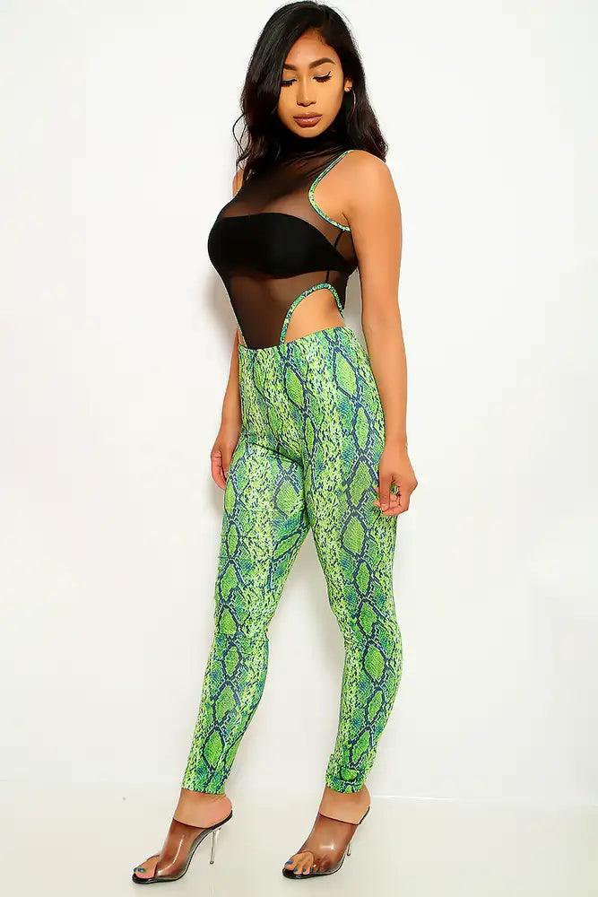 Lime Snake Black Two Piece Outfit - AMIClubwear