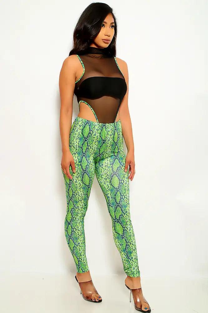 Lime Snake Black Two Piece Outfit - AMIClubwear