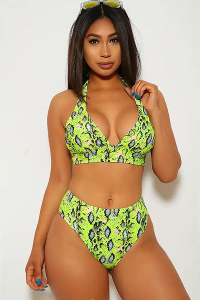 Lime Snake High Waist Two Piece Swimsuit - AMIClubwear