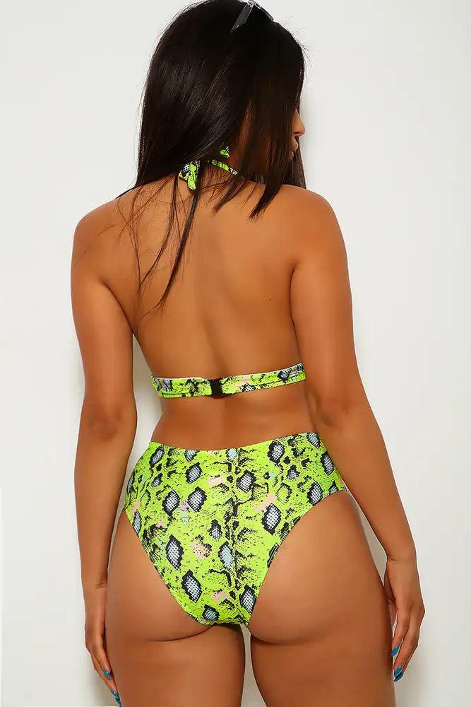 Lime Snake High Waist Two Piece Swimsuit - AMIClubwear