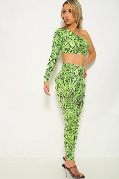 Lime Snake Print Two Piece Outfit - AMIClubwear