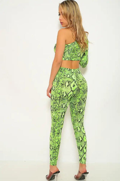 Lime Snake Print Two Piece Outfit - AMIClubwear