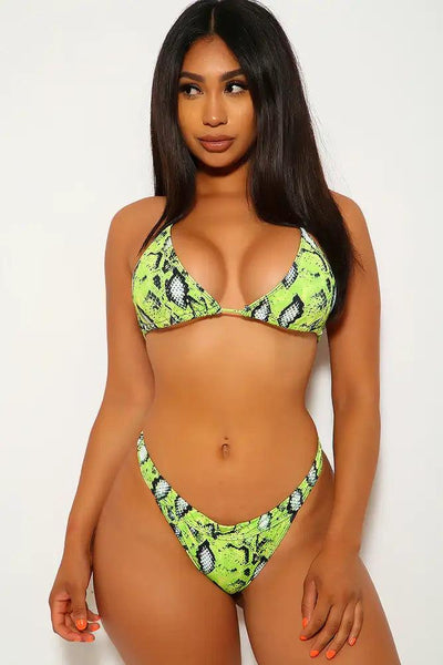 Lime Snake Print Two Piece Swimsuit - AMIClubwear