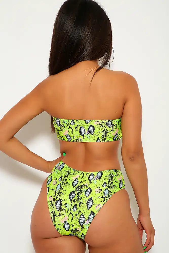 Lime Snake Print Two Piece Swimsuit - AMIClubwear