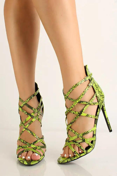 Lime Snake Strappy Single Sole Heels - AMIClubwear