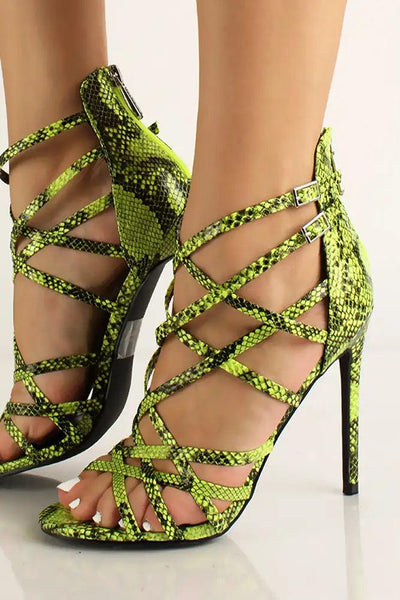 Lime Snake Strappy Single Sole Heels - AMIClubwear