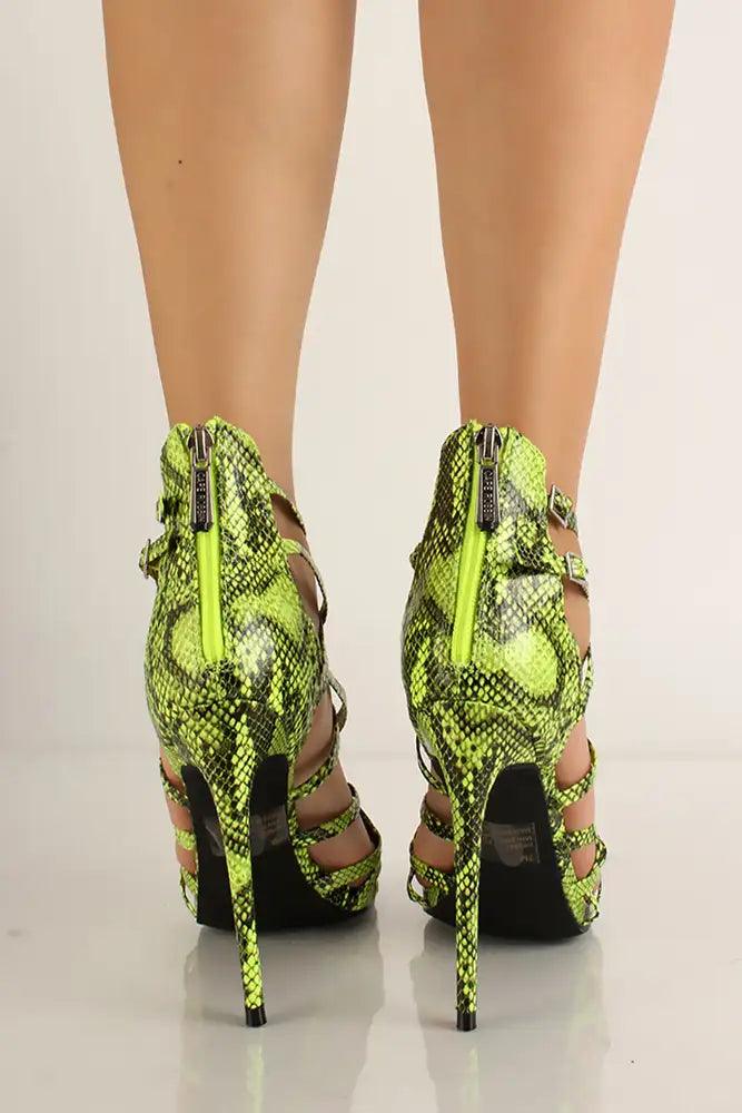 Lime Snake Strappy Single Sole Heels - AMIClubwear